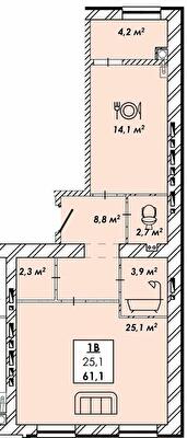 1-кімнатна 61.1 м² в ЖК Рідний дім від 17 500 грн/м², Черкаси