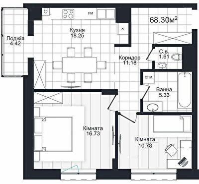 2-кімнатна 68.3 м² в ЖК Compass від 25 500 грн/м², Чернівці