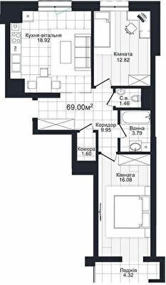 2-комнатная 69 м² в ЖК Compass от 25 500 грн/м², Черновцы