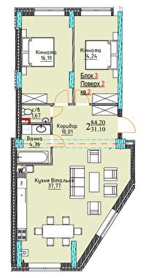 2-комнатная 84.2 м² в ЖК Водограй от 25 950 грн/м², Черновцы