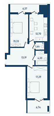 2-кімнатна 77.59 м² в ЖК Престижний 2 від 22 650 грн/м², Чернівці