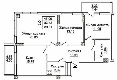 3-комнатная 89.31 м² в ЖК Слобожанский квартал-2 от 15 850 грн/м², Харьков