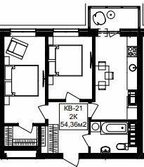 2-комнатная 54.36 м² в ЖК Янтарный от 22 350 грн/м², Днепр