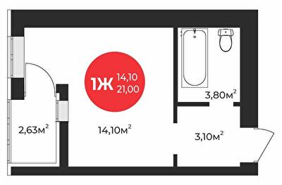 1-комнатная 21 м² в ЖК Молодость от 25 050 грн/м², г. Ирпень