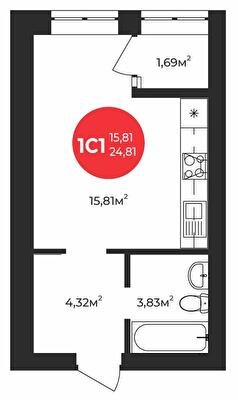 1-кімнатна 24.81 м² в ЖК Молодість від 23 800 грн/м², м. Ірпінь