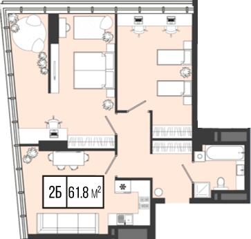 2-комнатная 61.8 м² в ЖК Mont Blan от 31 300 грн/м², Днепр