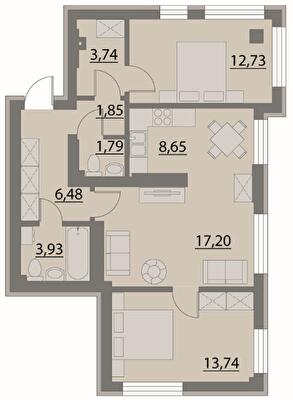3-комнатная 70.11 м² в Апарт-комплекс X-point от 21 500 грн/м², Киев