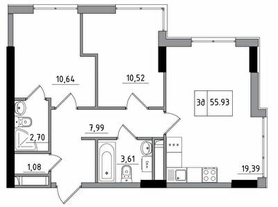 3-комнатная 55.93 м² в ЖГ ARTVILLE от 17 700 грн/м², пгт Авангард