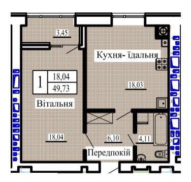 1-комнатная 49.73 м² в ЖК Новая Барселона от 15 700 грн/м², г. Ковель