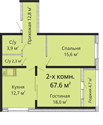 2-кімнатна 67.6 м² в ЖК Омега від 26 050 грн/м², Одеса