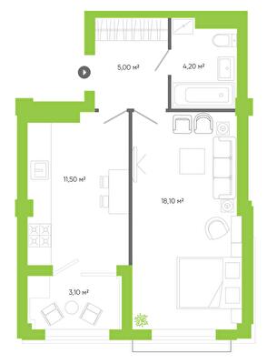 1-комнатная 41.9 м² в ЖК Оселя Парк от 26 500 грн/м², Луцк