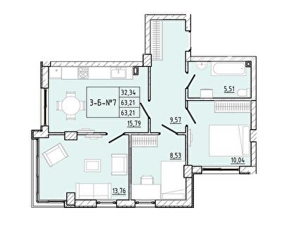 3-комнатная 63.21 м² в ЖК Приморские Сады от 20 500 грн/м², Одесса