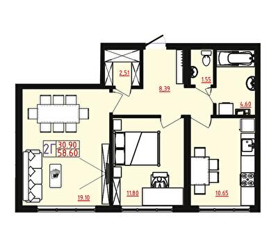 2-комнатная 58.6 м² в ЖМ Острова от 17 000 грн/м², Одесса