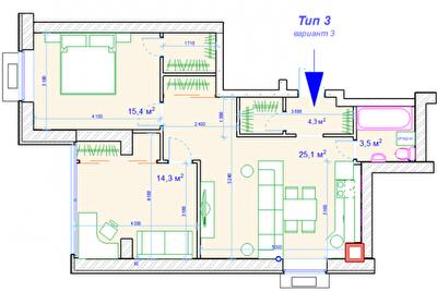 2-комнатная 61.3 м² в ЖК Forest Hill от застройщика, Днепр