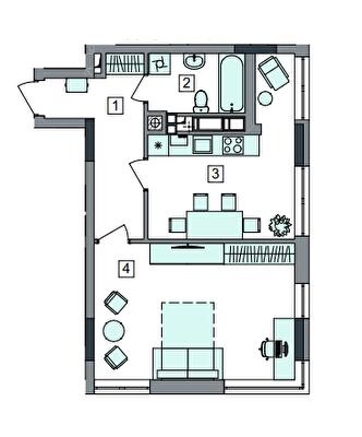 1-комнатная 51.24 м² в ЖК Евромисто-2 от 27 000 грн/м², с. Крюковщина