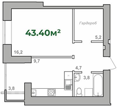 1-кімнатна 43.4 м² в ЖК Містечко Липки від 16 000 грн/м², Івано-Франківськ