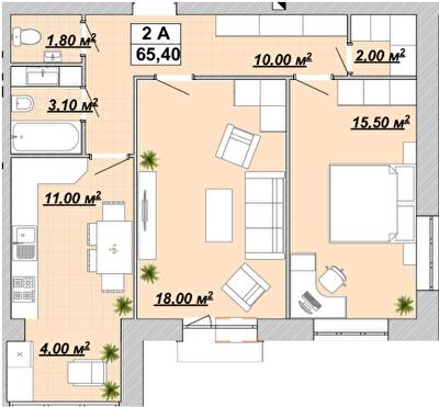 2-кімнатна 65.4 м² в ЖР Княгинин від 13 500 грн/м², Івано-Франківськ