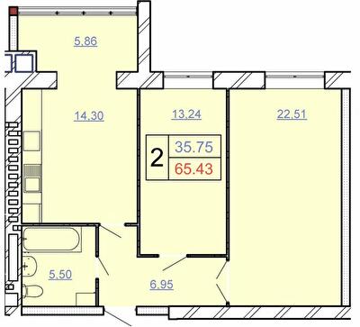 2-комнатная 65.43 м² в ЖСК Счастливый от 16 200 грн/м², Хмельницкий