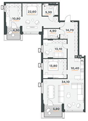 3-комнатная 134.7 м² в ЖК 31 от 42 000 грн/м², Киев