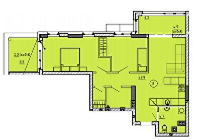 2-комнатная 71.5 м² в ЖК Городок от 22 350 грн/м², Днепр