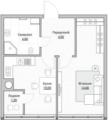 1-кімнатна 33.5 м² в ЖК Евромісто від 31 500 грн/м², с. Крюківщина