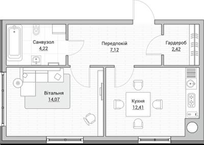 1-кімнатна 39.02 м² в ЖК Евромісто від 24 500 грн/м², с. Крюківщина