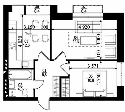 2-комнатная 48.36 м² в ЖК City Lake от 22 000 грн/м², с. Шевченково