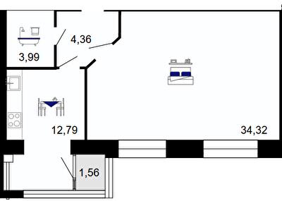 1-кімнатна 57.02 м² в ЖК Сімейний комфорт від 18 000 грн/м², Вінниця