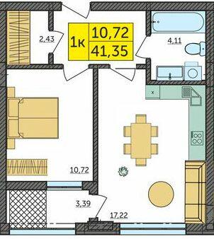 1-кімнатна 41.35 м² в ЖК Амстердам від 18 500 грн/м², с. Струмівка