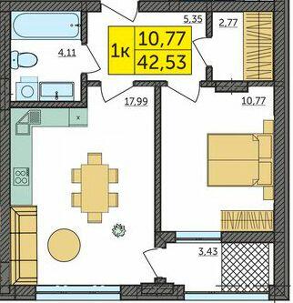 1-комнатная 42.53 м² в ЖК Амстердам от 18 500 грн/м², с. Струмовка