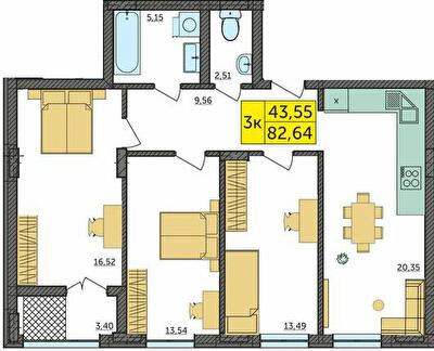 3-кімнатна 82.64 м² в ЖК Амстердам від 20 000 грн/м², с. Струмівка