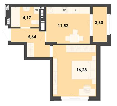 1-кімнатна 41.21 м² в ЖК River City від 16 650 грн/м², Житомир
