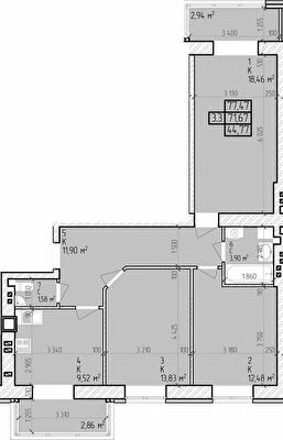 3-комнатная 77.47 м² в ЖК Центральный от 16 000 грн/м², г. Горишние Плавни