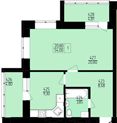 1-комнатная 54 м² в ЖК Пивнична фортеця от 23 550 грн/м², Ровно