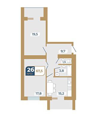 2-кімнатна 67.5 м² в ЖК Добробуд від 15 500 грн/м², м. Дубно