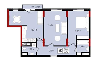 2-комнатная 65.92 м² в ЖК Квартал №5 от 17 500 грн/м², Ивано-Франковск