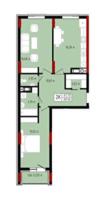 2-комнатная 69.36 м² в ЖК Квартал №5 от 17 500 грн/м², Ивано-Франковск