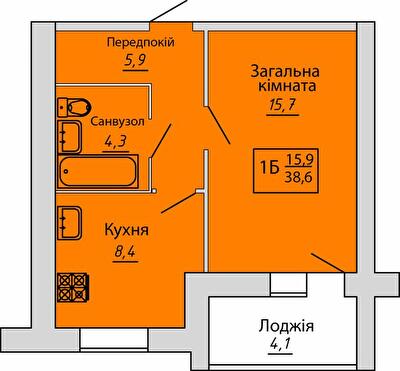 1-кімнатна 38.6 м² в ЖК Київський від 15 700 грн/м², Суми
