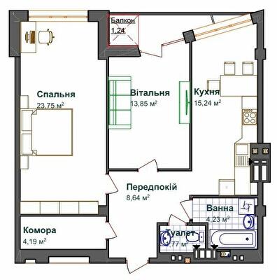 2-комнатная 72.92 м² в ЖК Щастя от 16 900 грн/м², Тернополь