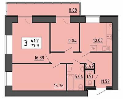 3-кімнатна 77.9 м² в ЖК Енергія від 19 500 грн/м², Тернопіль