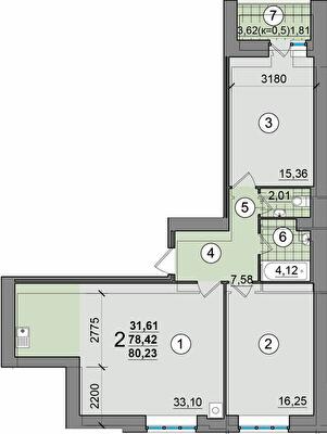 2-комнатная 80.23 м² в ЖК Александровский от 12 500 грн/м², Чернигов