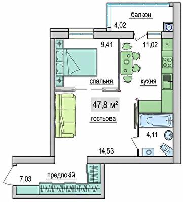 1-кімнатна 47.8 м² в ЖК Комфортний від 15 200 грн/м², Чернігів