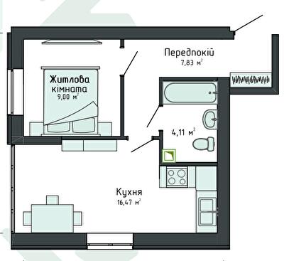 1-комнатная 36.76 м² в Клубная резиденция O`Club от 31 104 грн/м², с. Крюковщина