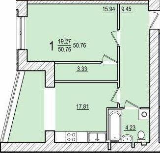 1-кімнатна 50.76 м² в ЖК Dominant від 16 000 грн/м², смт Пісочин