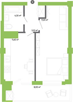 1-кімнатна 46.2 м² в ЖК Оселя Парк від 26 500 грн/м², Луцьк