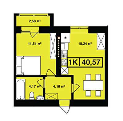 1-кімнатна 40.57 м² в ЖК Сонячна Долина від 15 400 грн/м², м. Долина