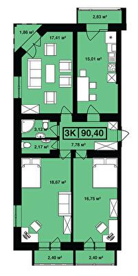 3-кімнатна 90.4 м² в ЖК Сонячна Долина від 15 400 грн/м², м. Долина