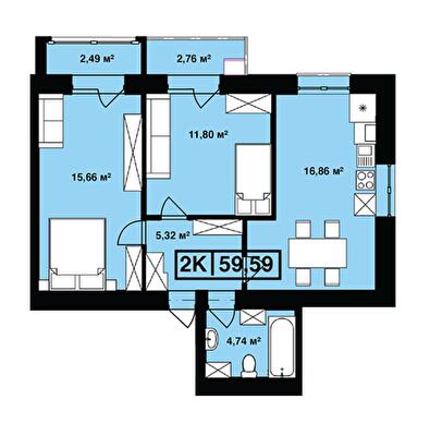 2-комнатная 59.59 м² в ЖК Сонячна Долина от 15 400 грн/м², г. Долина