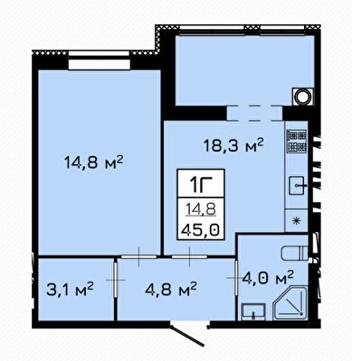 1-кімнатна 45 м² в ЖК Laguna від 19 000 грн/м², Черкаси