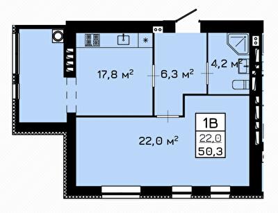 1-кімнатна 50.3 м² в ЖК Laguna від забудовника, Черкаси